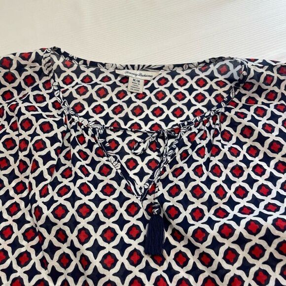 Tommy Bahama Red White Blue Cotton Tunic Top Size Medium - Picture 4 of 13